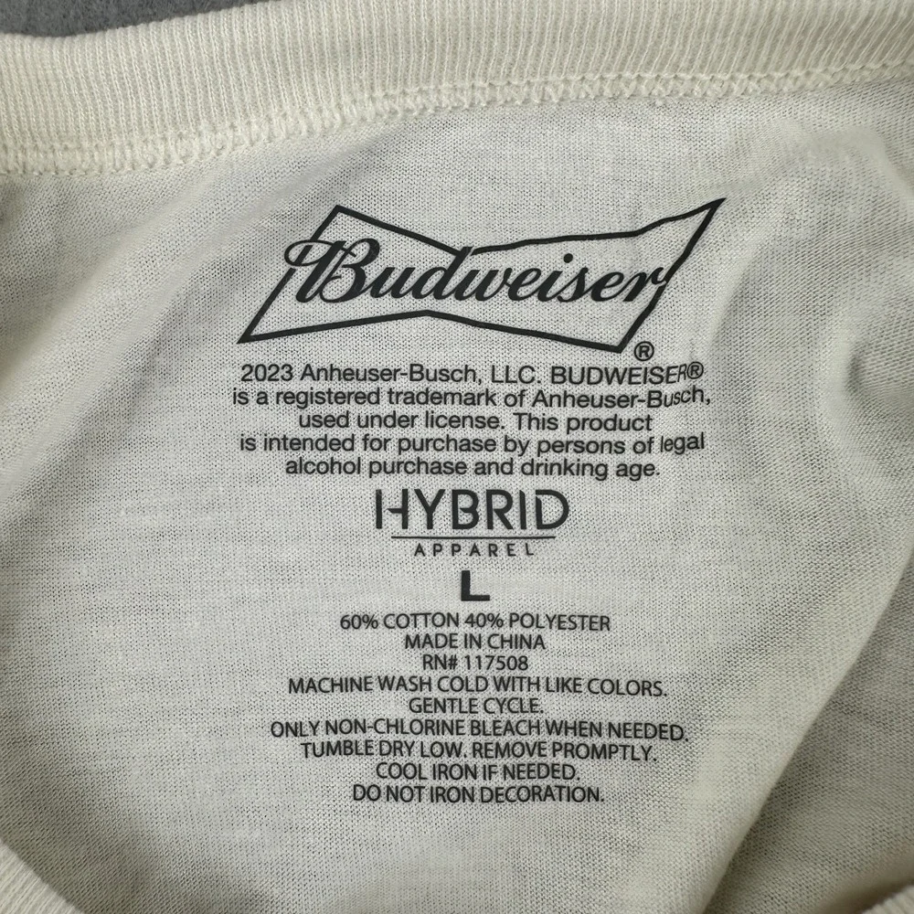Budweiser Shirt Men's Large White Beer Label Graphic Tee Hybrid Apparel NWT